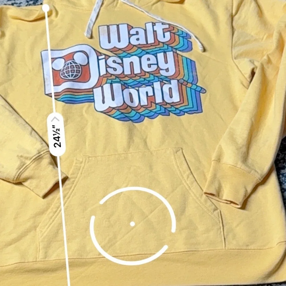 Walt Disney World Retro Rainbow Graphic Hoodie Yellow Mens Medium Pullover